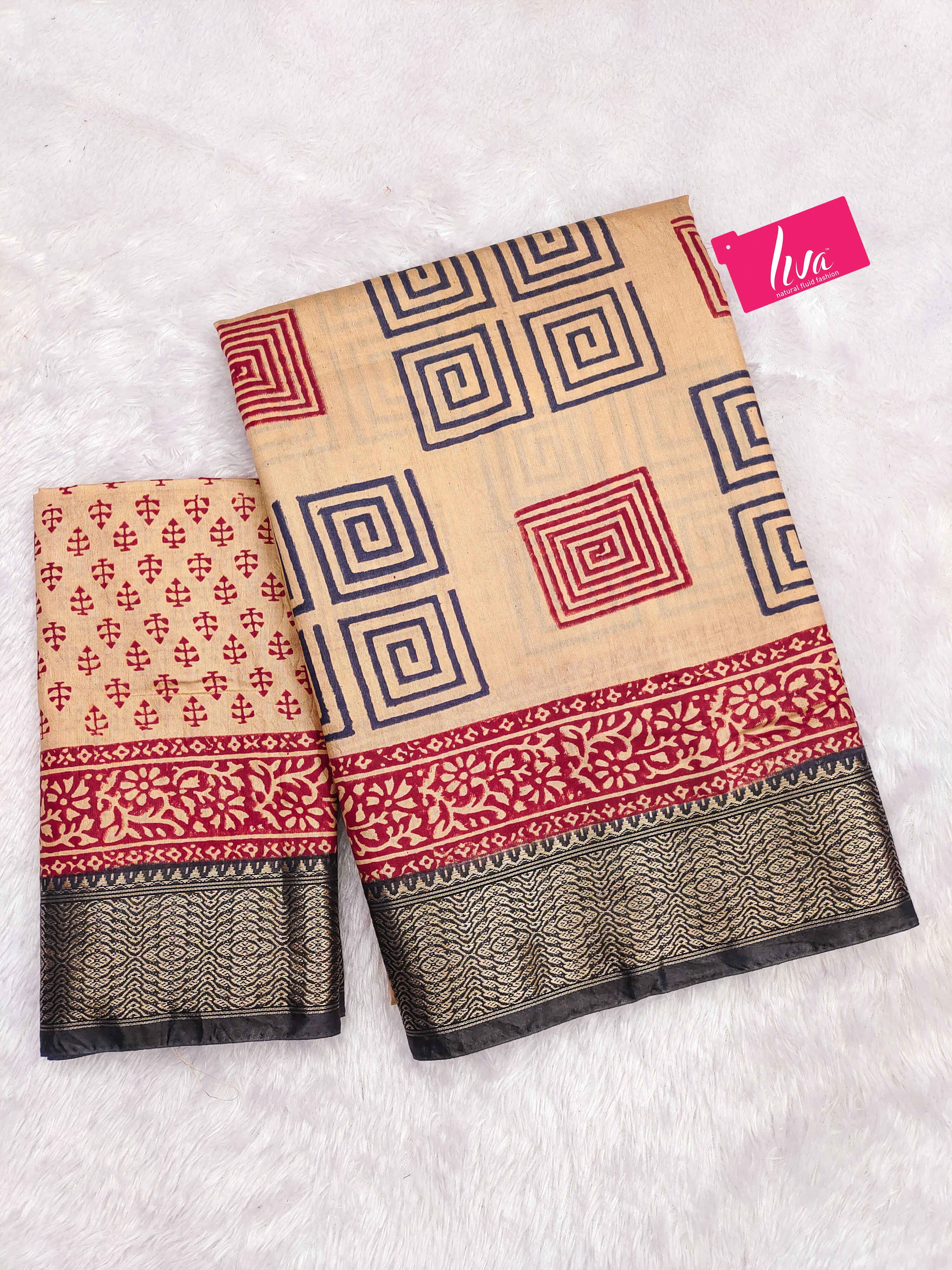 SUTRA2 NATURAL CELLULOSE NYLON AND VISCOSE HAND BLOCK SUTRA SILK BEIGE SAREE