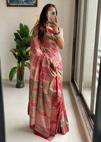 SUTRA2 NATURAL CELLULOSE NYLON AND VISCOSE HAND BLOCK SUTRA SILK DUSTY PINK SAREE