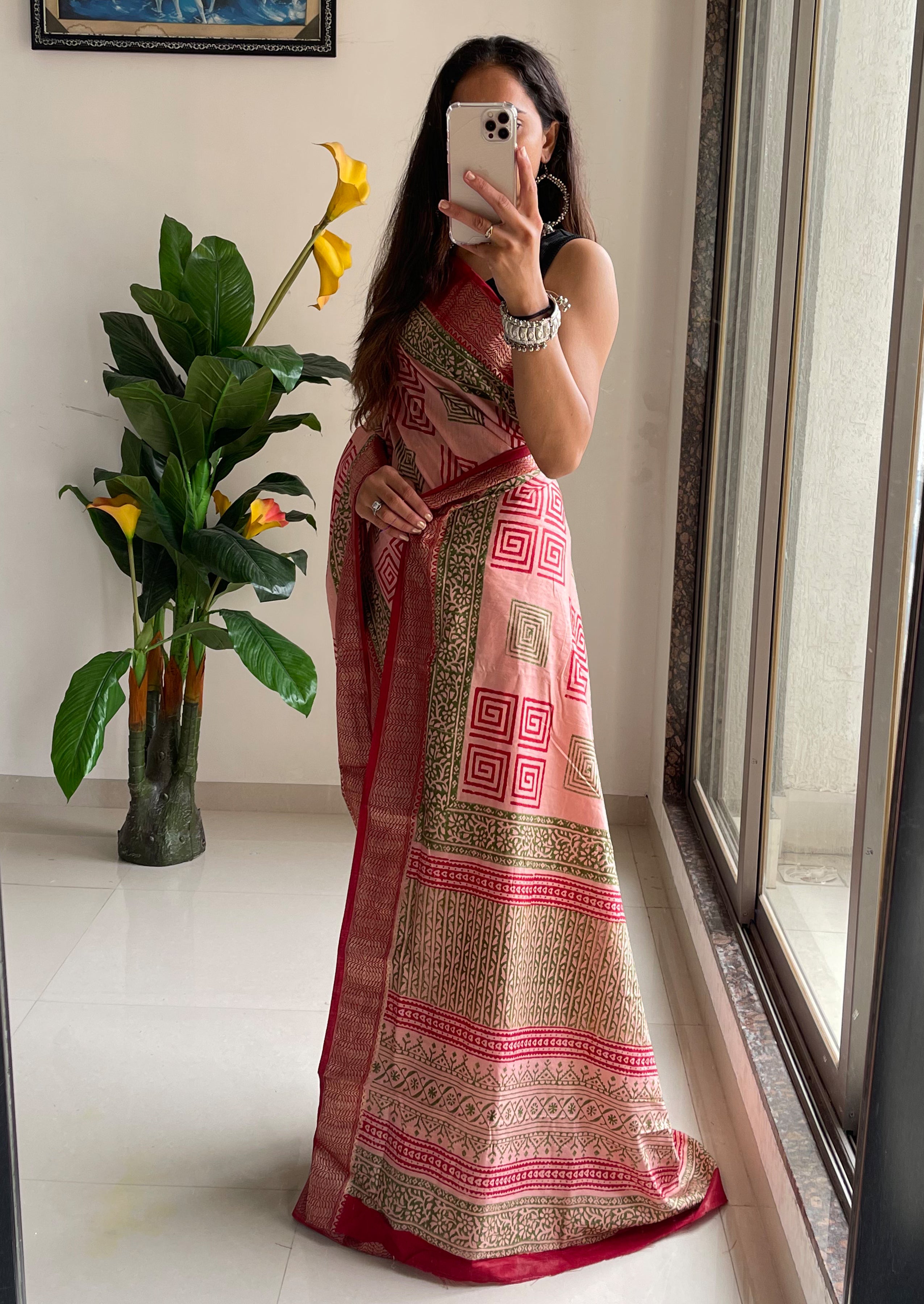 SUTRA2 NATURAL CELLULOSE NYLON AND VISCOSE HAND BLOCK SUTRA SILK DUSTY PINK SAREE