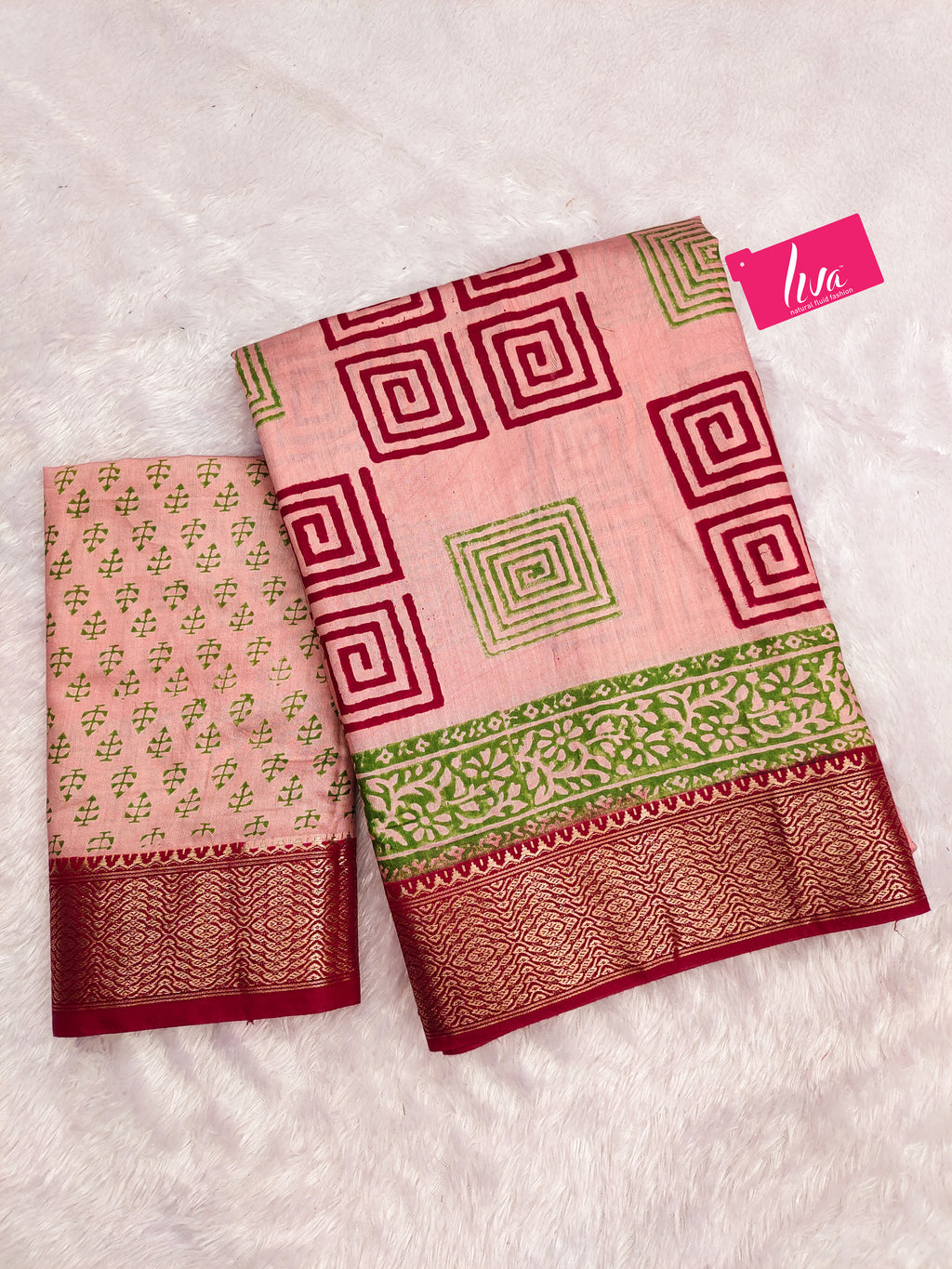 SUTRA2 NATURAL CELLULOSE NYLON AND VISCOSE HAND BLOCK SUTRA SILK DUSTY PINK SAREE