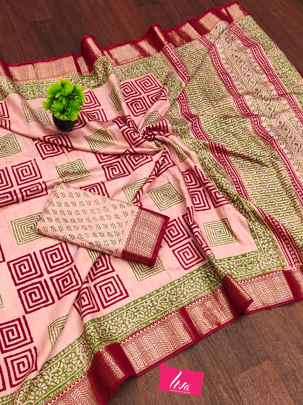 SUTRA2 NATURAL CELLULOSE NYLON AND VISCOSE HAND BLOCK SUTRA SILK DUSTY PINK SAREE