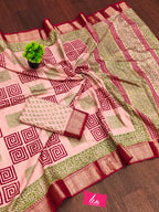 SUTRA2 NATURAL CELLULOSE NYLON AND VISCOSE HAND BLOCK SUTRA SILK DUSTY PINK SAREE