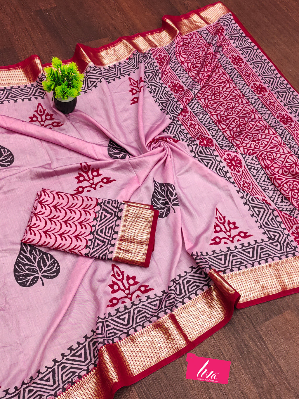 SUTRA3 NATURAL CELLULOSE NYLON AND VISCOSE HAND BLOCK SUTRA SILK BABY PINK SAREE
