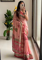 SUTRA3 NATURAL CELLULOSE NYLON AND VISCOSE HAND BLOCK SUTRA SILK DUSTY PINK SAREE