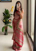 SUTRA3 NATURAL CELLULOSE NYLON AND VISCOSE HAND BLOCK SUTRA SILK DUSTY PINK SAREE