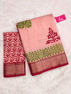 SUTRA3 NATURAL CELLULOSE NYLON AND VISCOSE HAND BLOCK SUTRA SILK DUSTY PINK SAREE