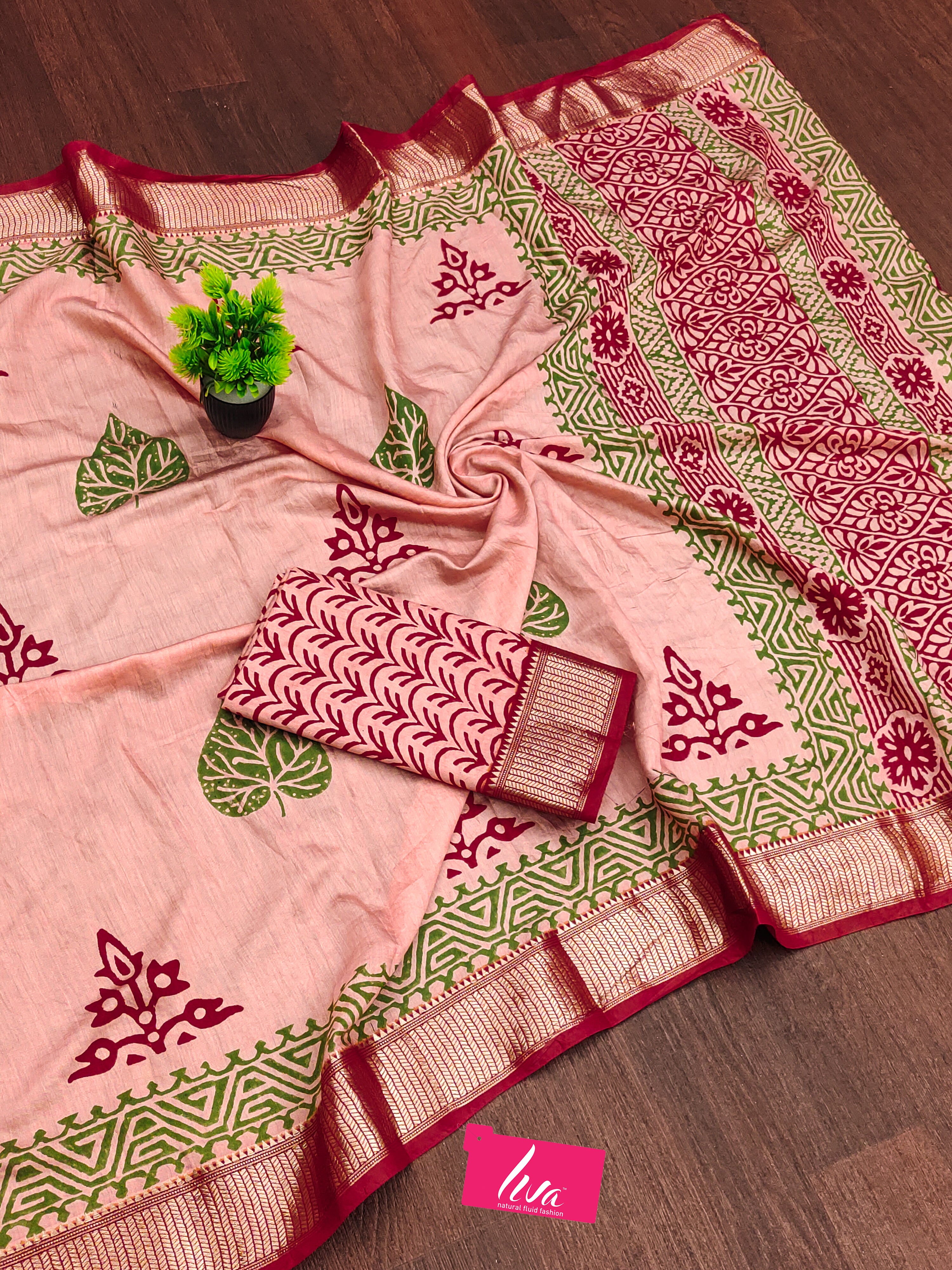 SUTRA3 NATURAL CELLULOSE NYLON AND VISCOSE HAND BLOCK SUTRA SILK DUSTY PINK SAREE