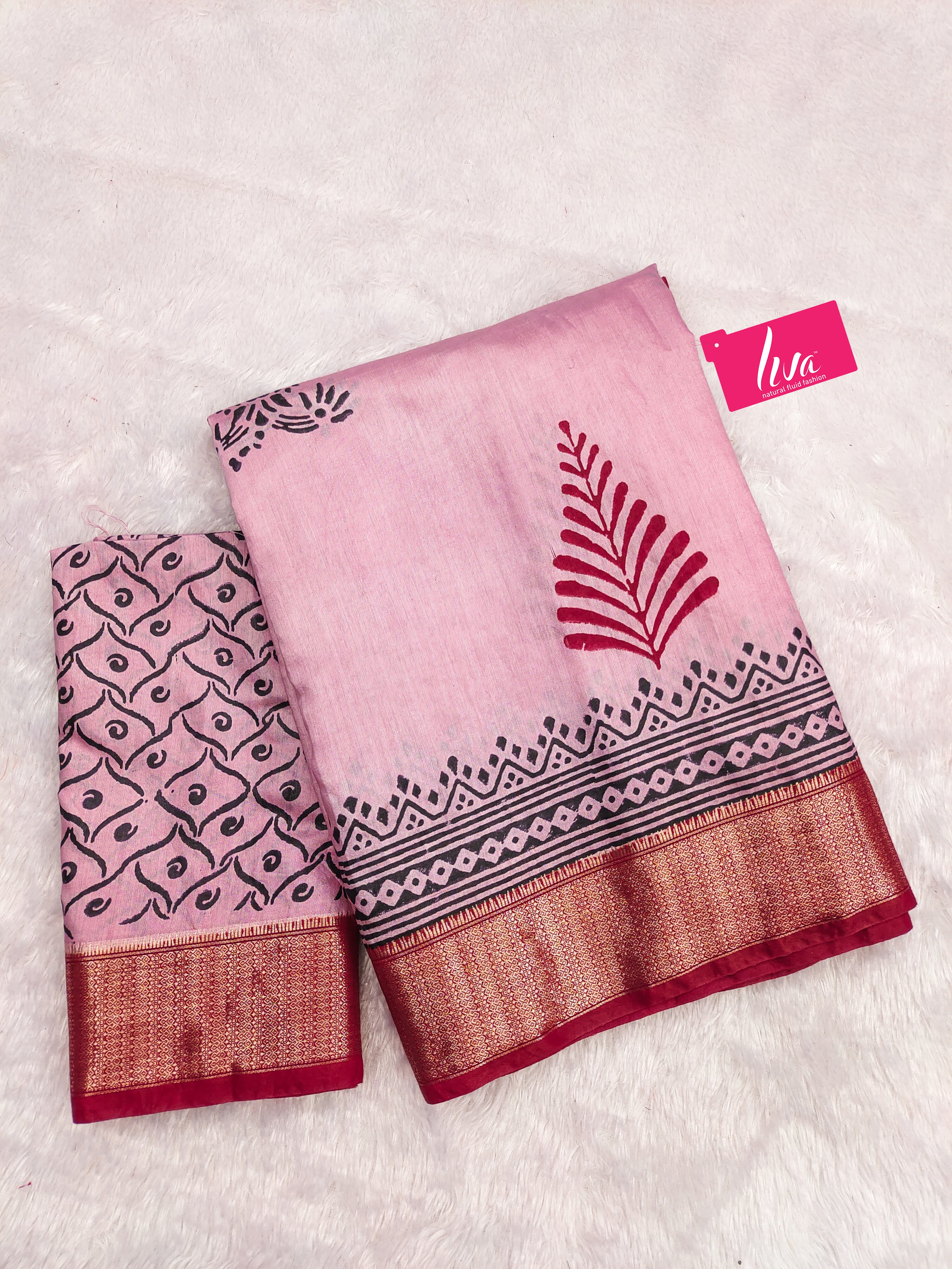 SUTRA4 NATURAL CELLULOSE NYLON AND VISCOSE HAND BLOCK SUTRA SILK BABY PINK SAREE