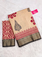 SUTRA4 NATURAL CELLULOSE NYLON AND VISCOSE HAND BLOCK SUTRA SILK BEIGE SAREE