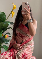 SUTRA4 NATURAL CELLULOSE NYLON AND VISCOSE HAND BLOCK SUTRA SILK DUSTY PINK SAREE