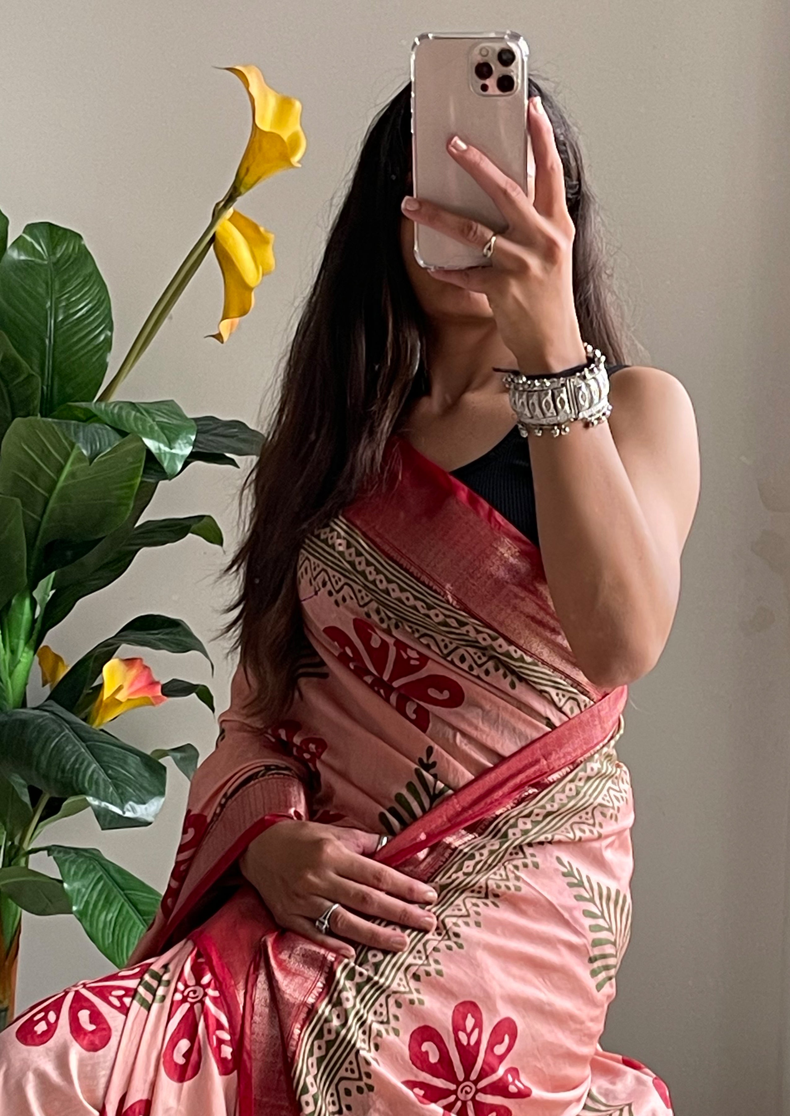 SUTRA4 NATURAL CELLULOSE NYLON AND VISCOSE HAND BLOCK SUTRA SILK DUSTY PINK SAREE