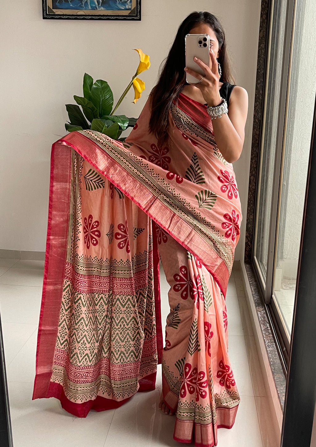 SUTRA4 NATURAL CELLULOSE NYLON AND VISCOSE HAND BLOCK SUTRA SILK DUSTY PINK SAREE
