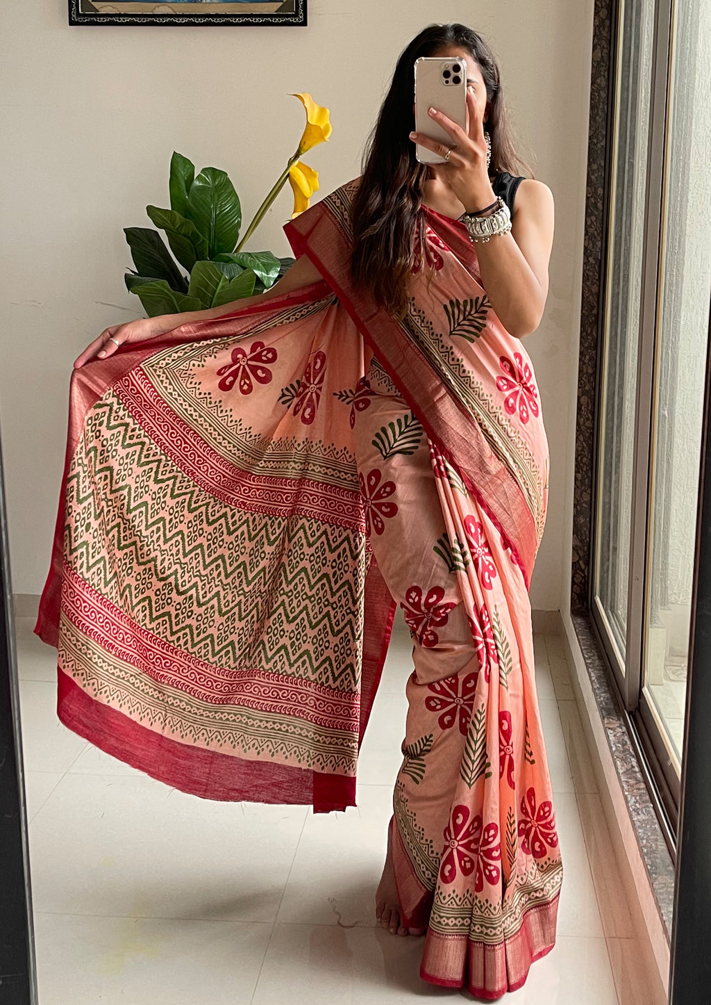 SUTRA4 NATURAL CELLULOSE NYLON AND VISCOSE HAND BLOCK SUTRA SILK DUSTY PINK SAREE