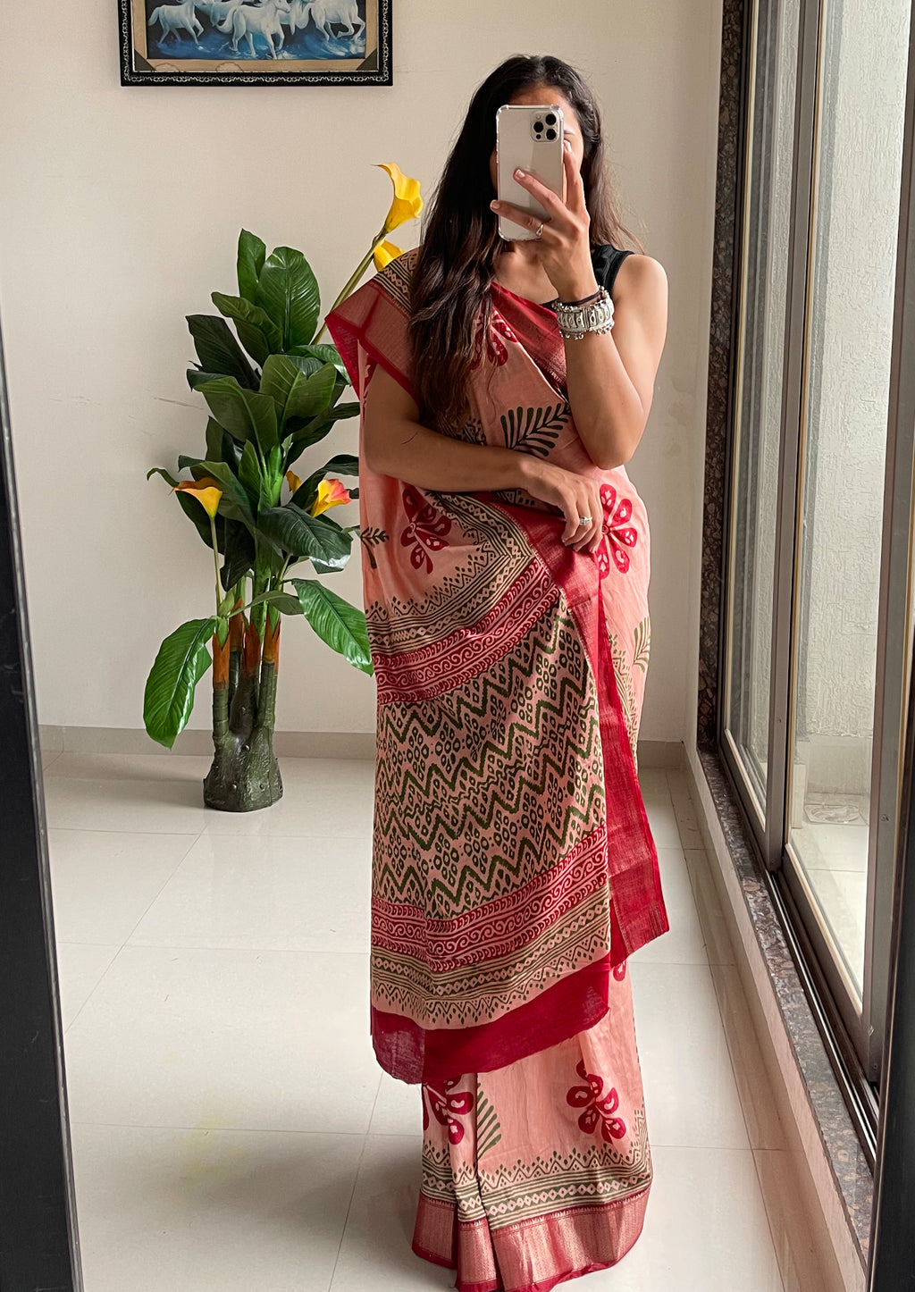 SUTRA4 NATURAL CELLULOSE NYLON AND VISCOSE HAND BLOCK SUTRA SILK DUSTY PINK SAREE