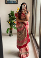 SUTRA4 NATURAL CELLULOSE NYLON AND VISCOSE HAND BLOCK SUTRA SILK DUSTY PINK SAREE