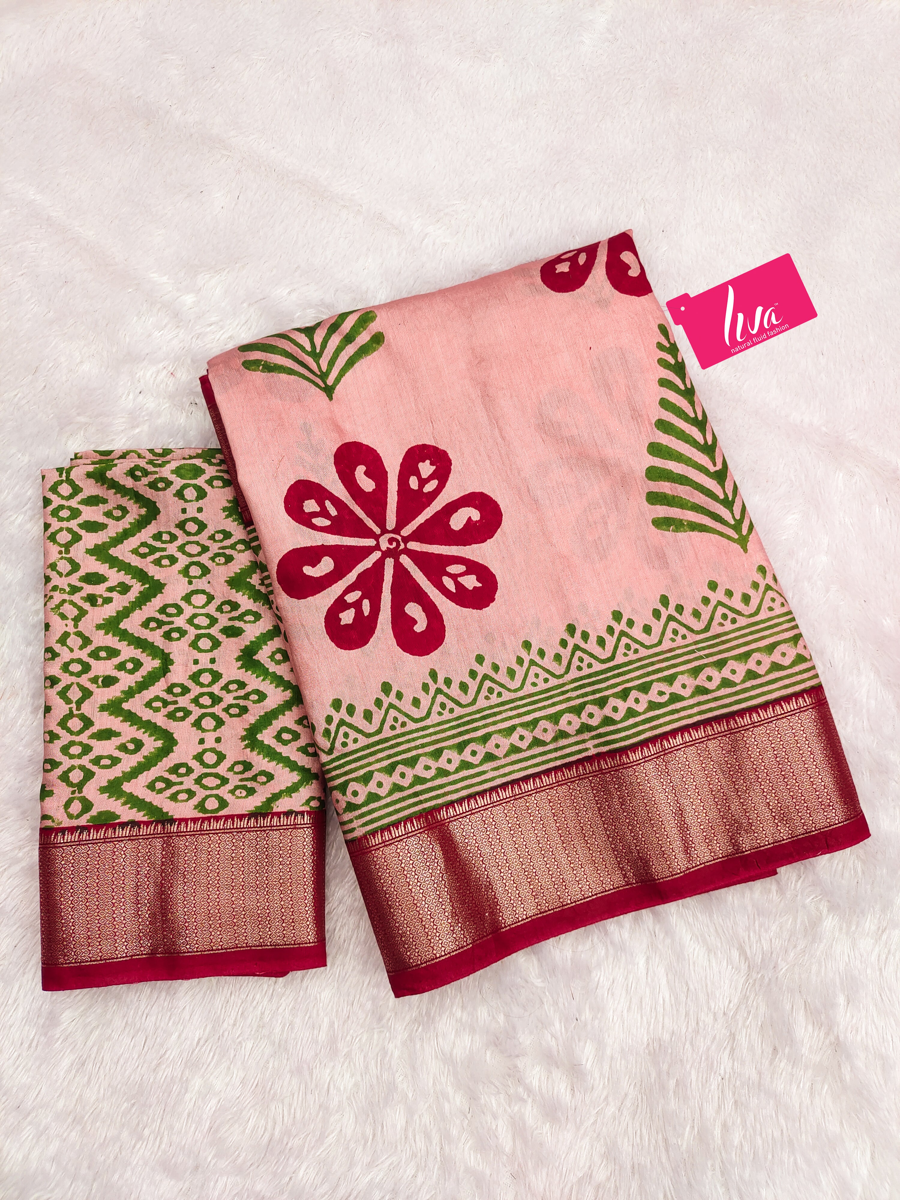 SUTRA4 NATURAL CELLULOSE NYLON AND VISCOSE HAND BLOCK SUTRA SILK DUSTY PINK SAREE