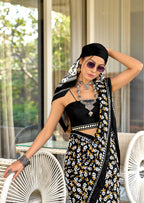 TAAPTI PURE MULMUL COTTON HAND PRINTD BLACK SAREE