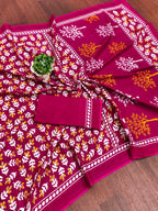 TAAPTI PURE MULMUL COTTON HAND PRINTD PINK SAREE