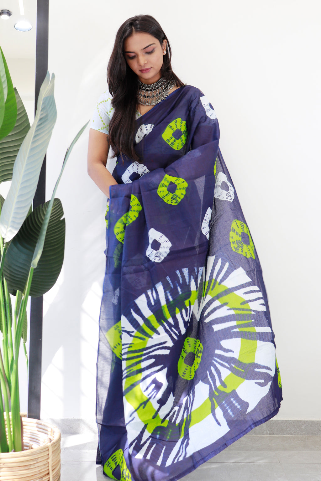 TIEDYE LUXE PREMIUM MULMUL COTTON TIEDYE PRINTED NEVY BLUE SAREE