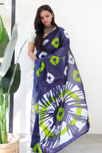 TIEDYE LUXE PREMIUM MULMUL COTTON TIEDYE PRINTED NEVY BLUE SAREE