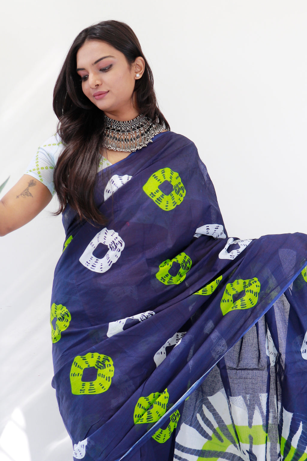 TIEDYE LUXE PREMIUM MULMUL COTTON TIEDYE PRINTED NEVY BLUE SAREE