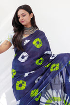 TIEDYE LUXE PREMIUM MULMUL COTTON TIEDYE PRINTED NEVY BLUE SAREE