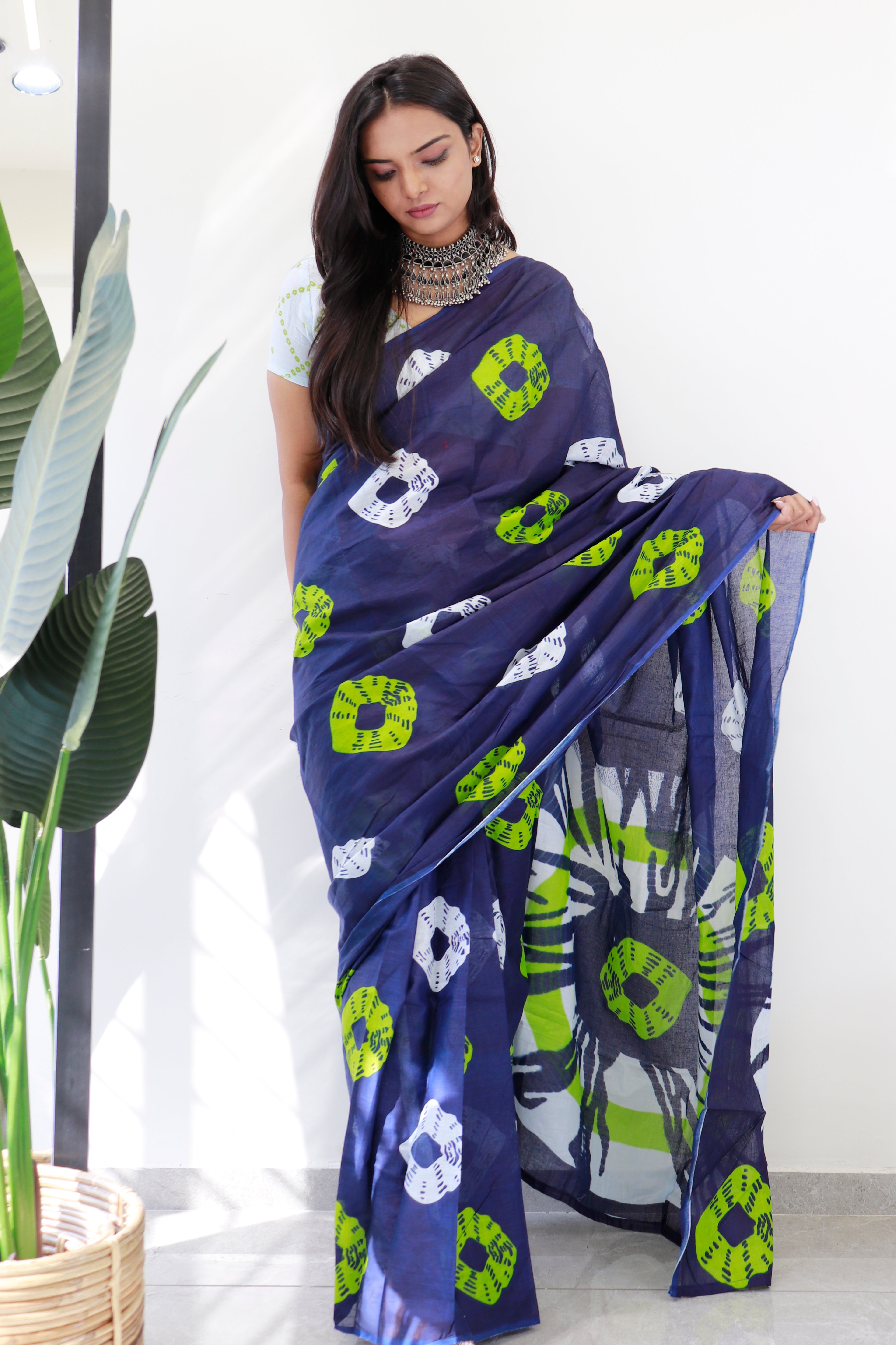 TIEDYE LUXE PREMIUM MULMUL COTTON TIEDYE PRINTED NEVY BLUE SAREE