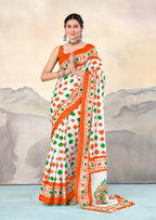 TIRNGA SOFT PURE COTTON BLOCK PRINTED ORANGE SAREE