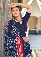 VAMIKA PURE MULMUL COTTON IKKAT HAND BLOCK PRINT PURPLE SAREE