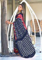 VAMIKA PURE MULMUL COTTON IKKAT HAND BLOCK PRINT PURPLE SAREE