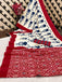 VEDIKA PURE SOFT COTTON FANCY IKKAT BLOCK PRINT BLUE AND RED SAREE