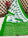 VEDIKA PURE SOFT COTTON FANCY IKKAT BLOCK PRINT SKY BLUE AND GREEN SAREE