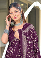 VICTORIYA PURE MULMUL COTTON HAND BANDHANI BLOCK PRINT PURPLE SAREE