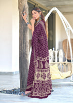 VICTORIYA PURE MULMUL COTTON HAND BANDHANI BLOCK PRINT PURPLE SAREE