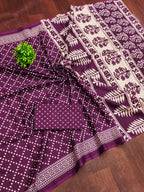 VICTORIYA PURE MULMUL COTTON HAND BANDHANI BLOCK PRINT PURPLE SAREE