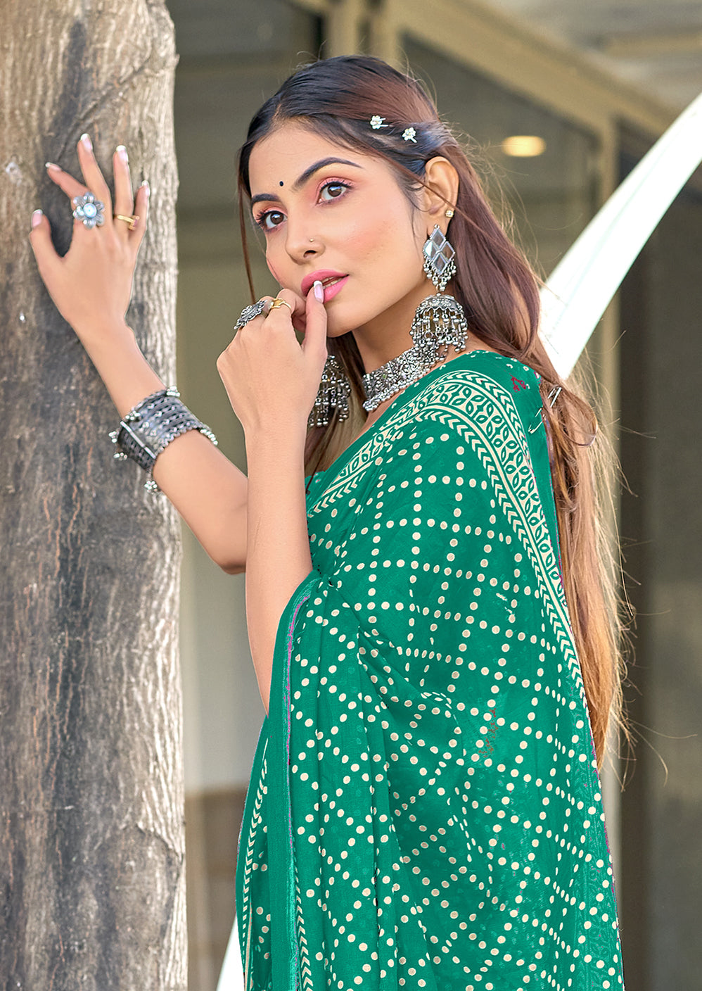 VICTORIYA PURE MULMUL COTTON HAND BANDHANI BLOCK PRINT TEAL GREEN SAREE