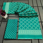VICTORIYA PURE MULMUL COTTON HAND BANDHANI BLOCK PRINT TEAL GREEN SAREE