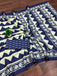 VIHAANA PURE MULMUL COTTON ZIGZAG HAND BLOCK PRINTED ROYAL BLUE SAREE
