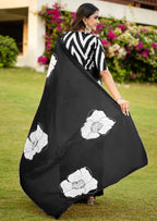 YASHODA PURE MULMUL COTTON HAND  BLOCK PRINT FLOWER TEST BLACK SAREE
