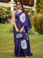 YASHODA PURE MULMUL COTTON HAND  BLOCK PRINT FLOWER TEST BLUE SAREE