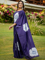 YASHODA PURE MULMUL COTTON HAND  BLOCK PRINT FLOWER TEST BLUE SAREE
