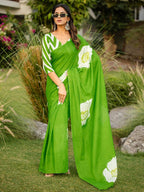 YASHODA PURE MULMUL COTTON HAND  BLOCK PRINT FLOWER TEST GREEN SAREE