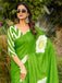 YASHODA PURE MULMUL COTTON HAND  BLOCK PRINT FLOWER TEST GREEN SAREE