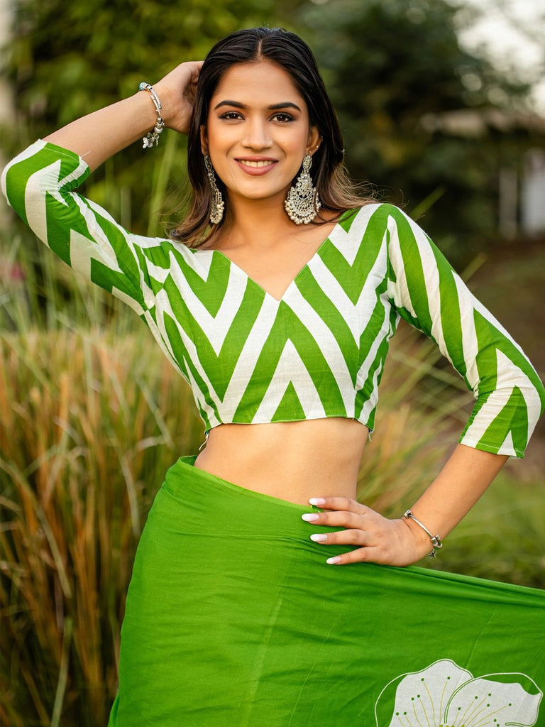 YASHODA PURE MULMUL COTTON HAND  BLOCK PRINT FLOWER TEST GREEN SAREE