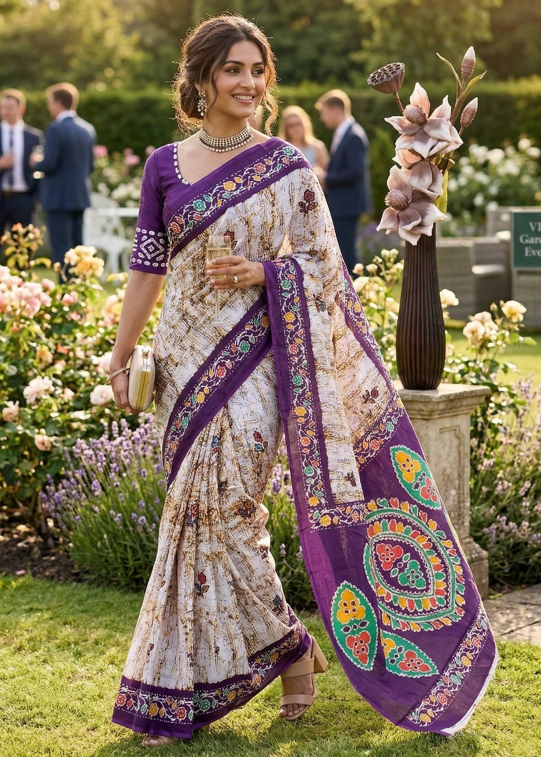 PURE SOFT COTTON JAIPURI BLOCK PRINT BLUE SAREE WITH BLOUSE
