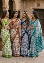 PURE SOFT COTTON BATIK PRINT BLUE SAREE WITH BLOUSE