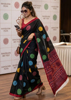 BANDHANI BLOCK PRINTE PURE SOFT COTTON BLACK SAREE WITH BLOUSE