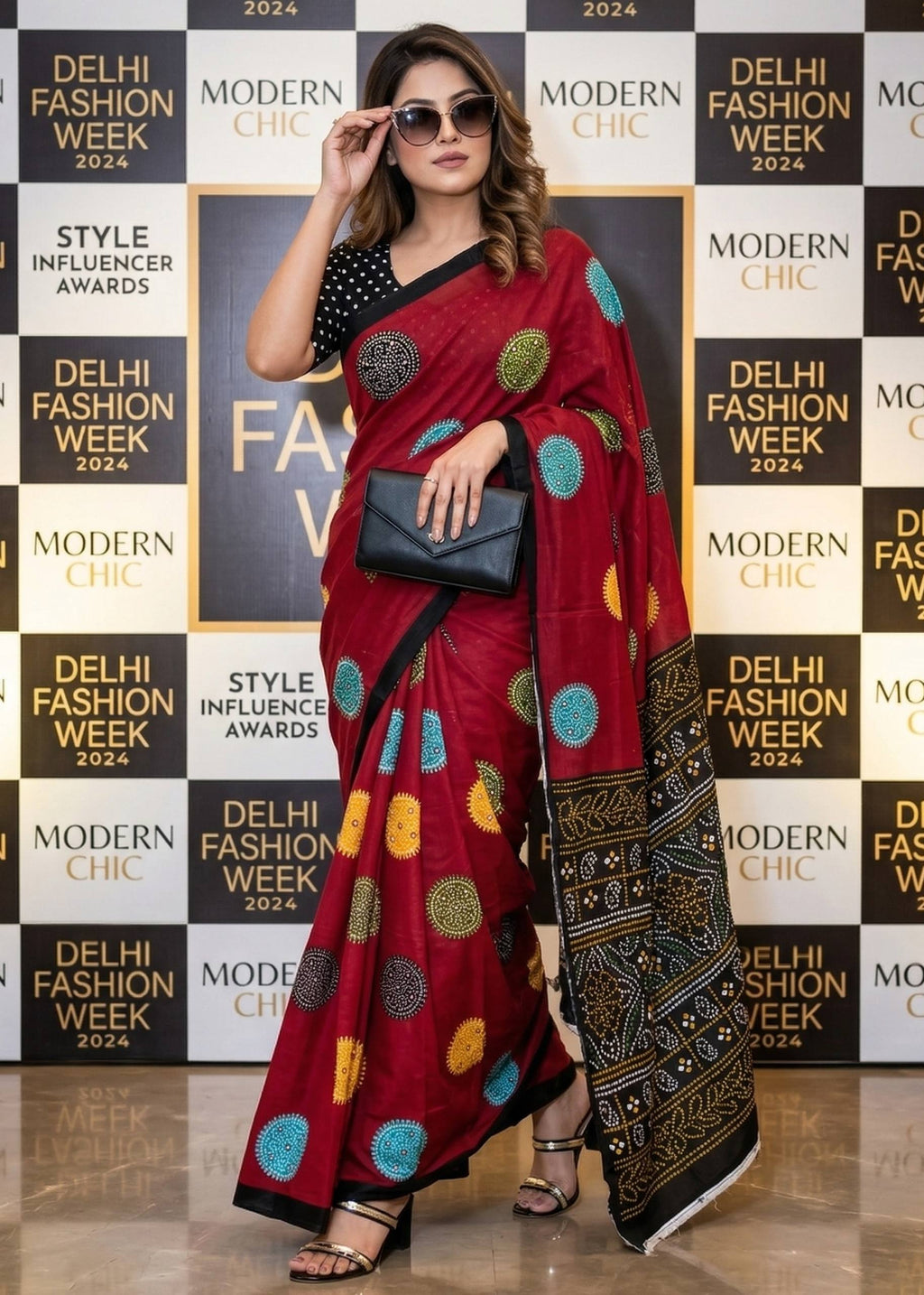 BANDHANI BLOCK PRINTE PURE SOFT COTTON RED SAREE WITH BLOUSE