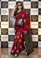 BANDHANI BLOCK PRINTE PURE SOFT COTTON RED SAREE WITH BLOUSE