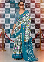 PURE MULMUL COTTON IKKAT PRINT BLUE SAREE WITH BLOUSE
